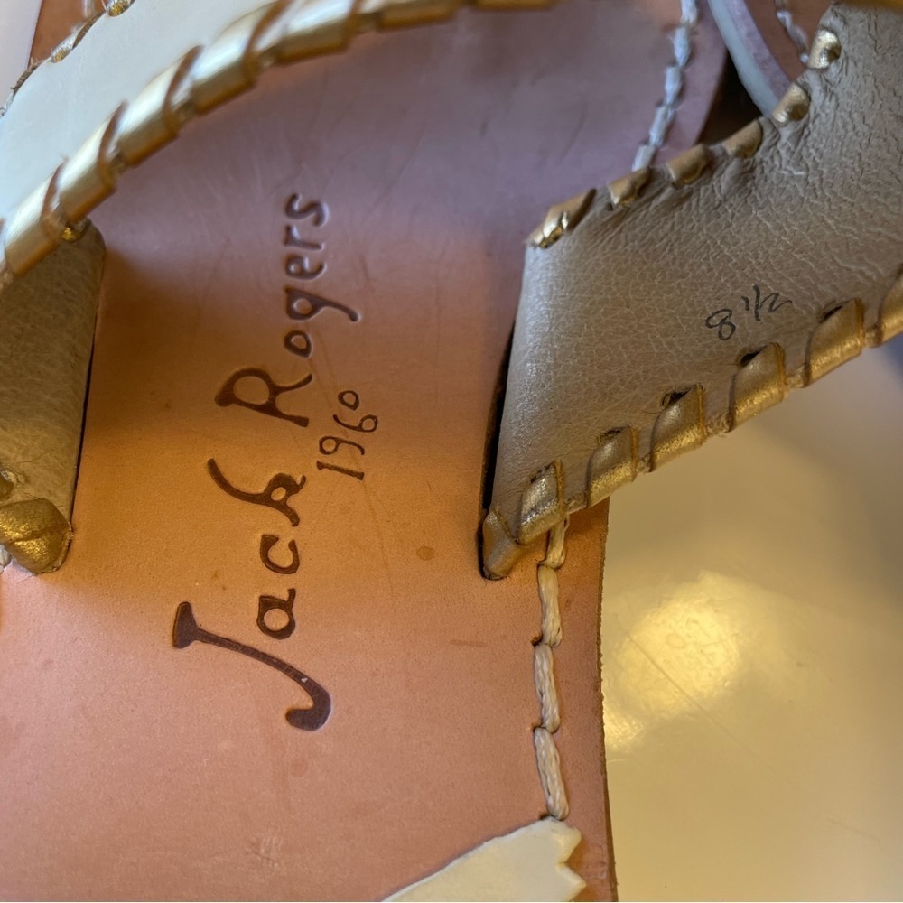 Jack Rogers Pineapple Embroidered Sandal Bone and Gold - Picture 2 of 6